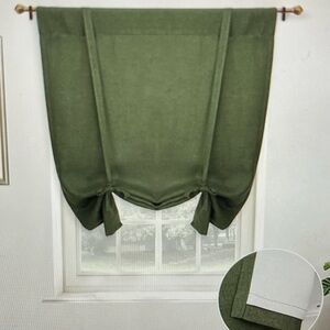 DriftAway Olive Green Double Layer Linen Blackout Tie Up Curtain